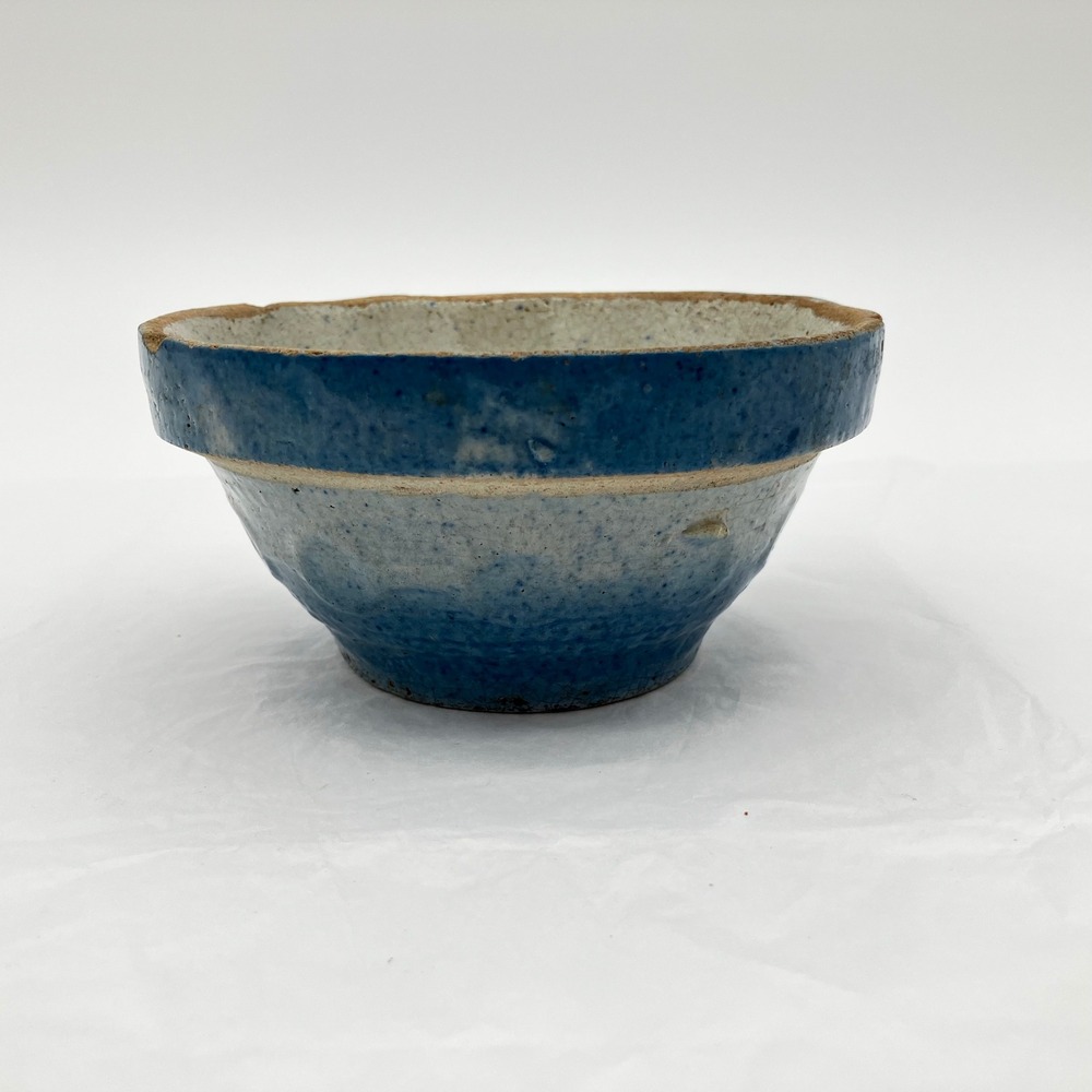 1900s Antique Blue&White Salt Glazed Stoneware Nesting Mixing Bowl Wedding Ring